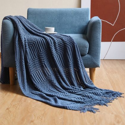Inya Navy All Throw Blanket for Couch Sofa Knitted Blanket