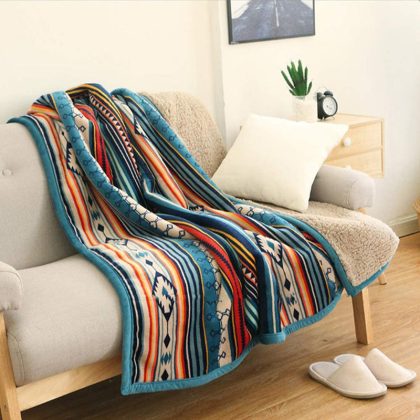 Sherpa Throw Blanket Soft Plush Boho Stripe Bed Blanket