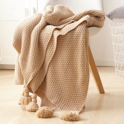 Tassel Knitted Ball Woolen Sofa Blanket